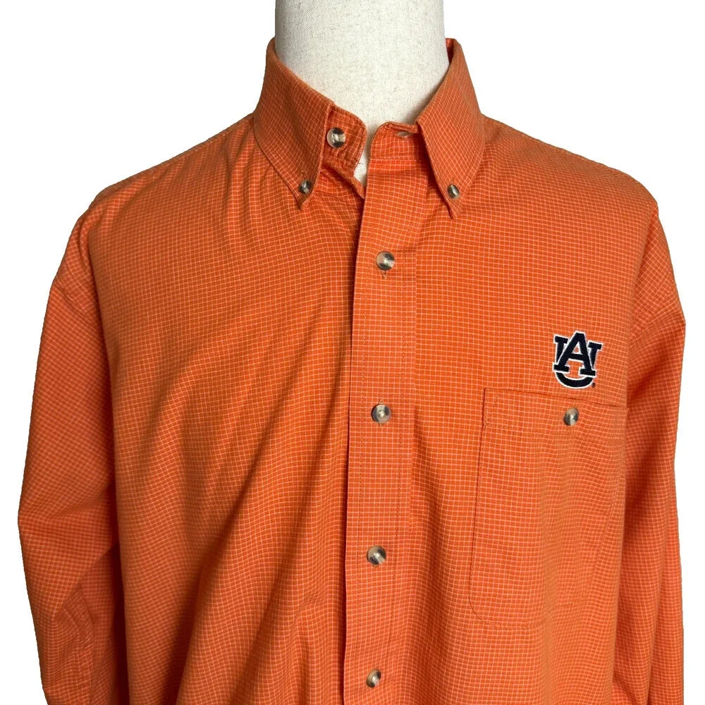 Auburn Tigers ANTIGUA Men's Long Sleeve Button Down Shirt, Sz L, Orange & White
